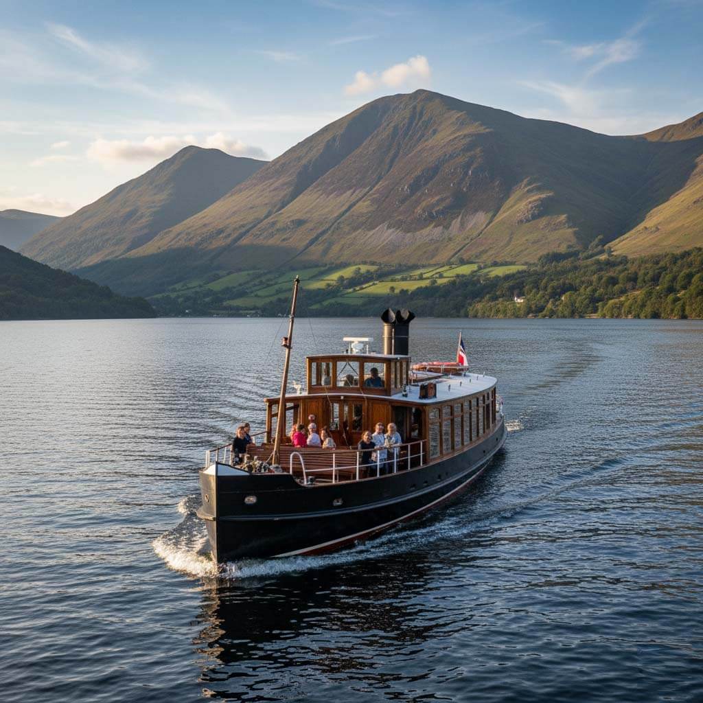 A boat on the calm waters of Coniston