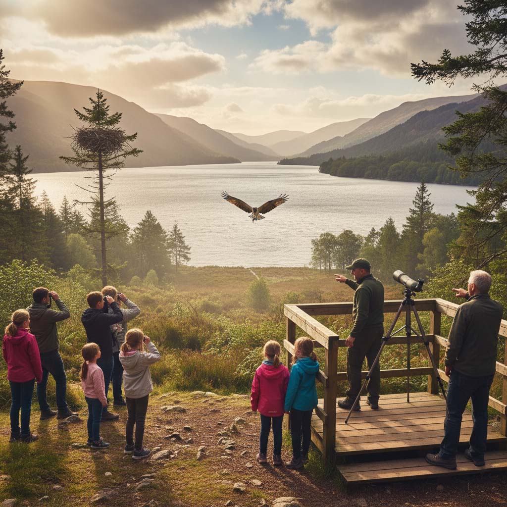 An osprey in flight, carrying a fish over Bassenthwaite Lake