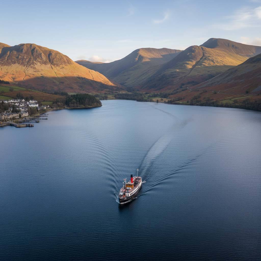 An Ullswater Steamer boat on the lake near Glenridding