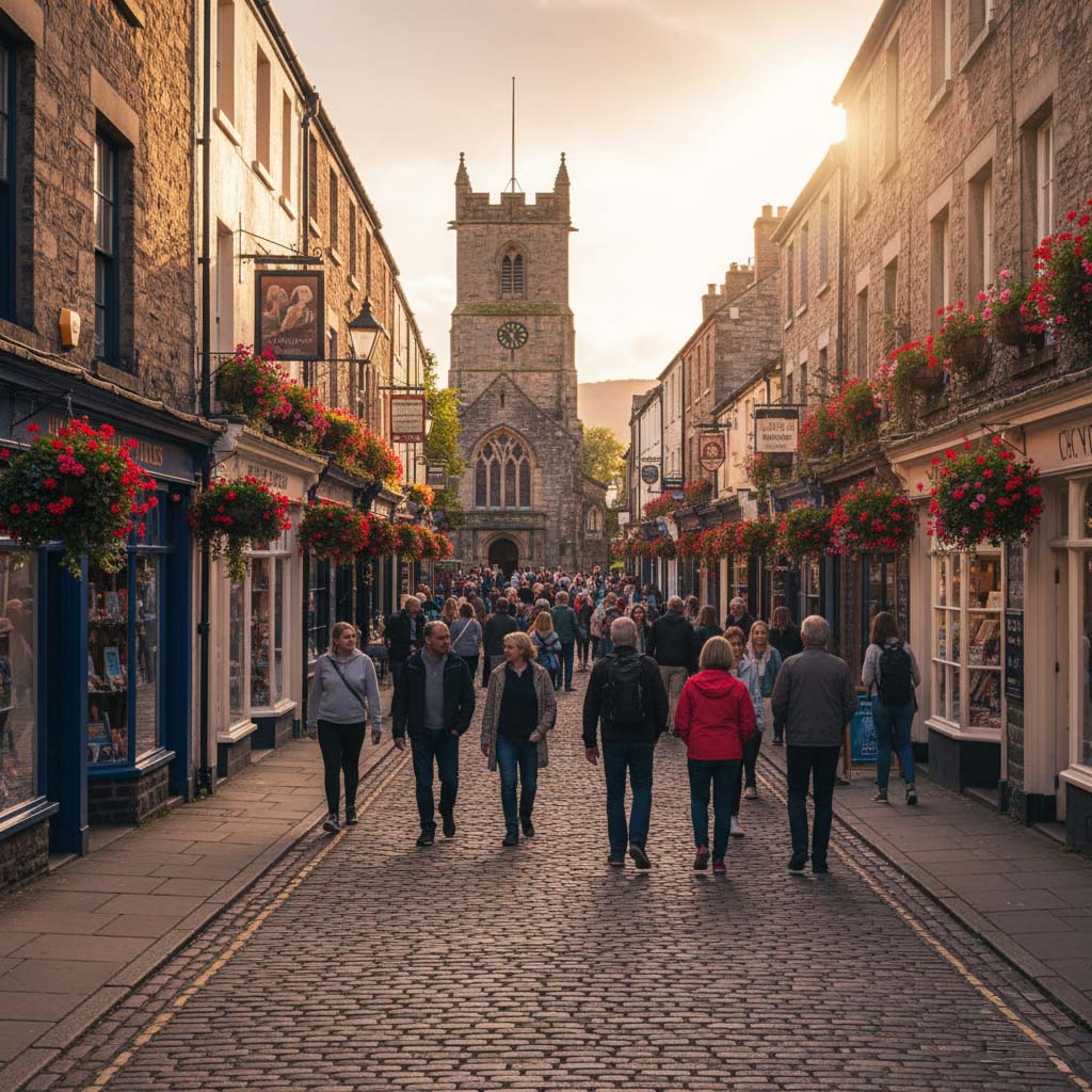 A quaint cobbled street in Bowness-on-Windermere