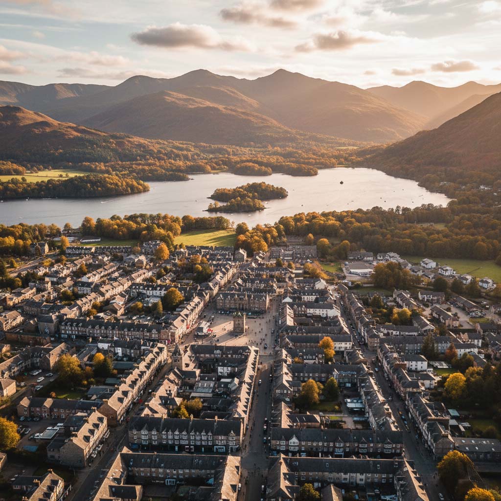 Keswick town with Derwentwater and mountains